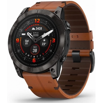 Часы Garmin Epix Pro Gen 2 Sapphire Edition, 51 мм, Carbon Gray, Chestnut Leather Band 