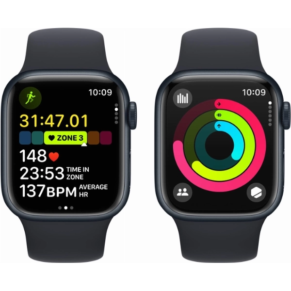 Умные часы Apple Watch Series 9 45 мм, S/M 130-180 мм, Aluminium Case with Sport Band, Midnight